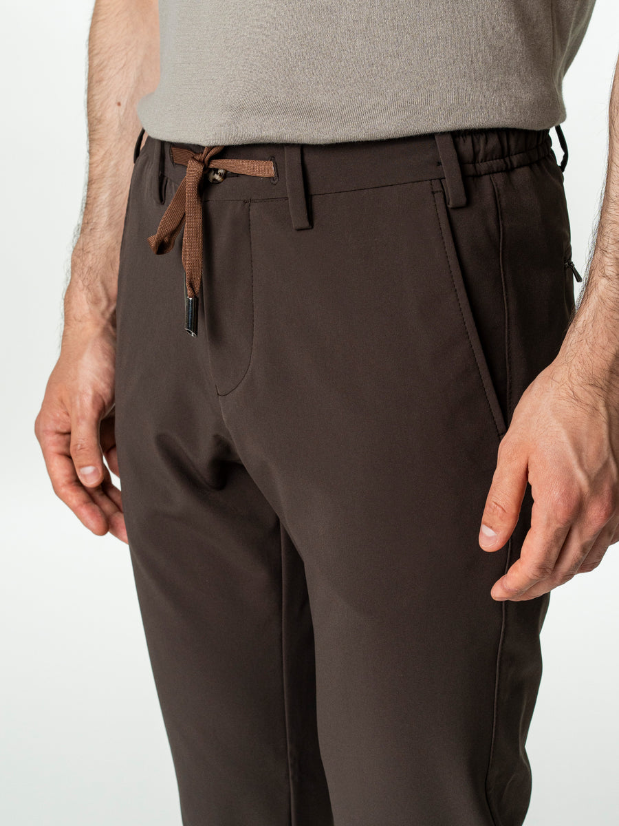 Pantaloni City Flexo Cu Snur Barbati Maro Cafeniu Full Stretch BMan708