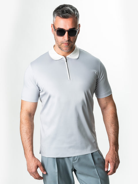 Tricou Barbati Polo Gri Cu Fermoar Bumbac Egiptean BMan293