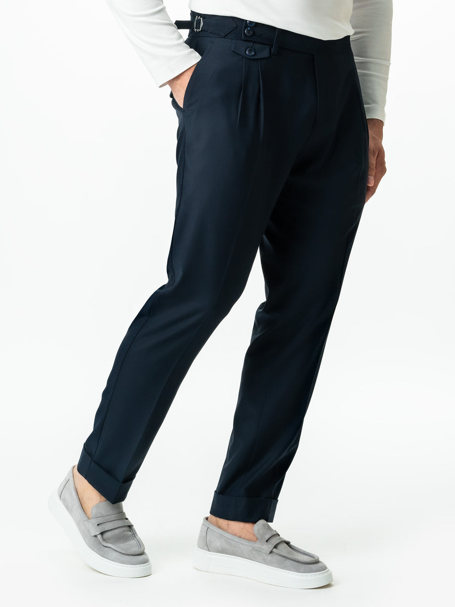 Pantaloni Cu Pense Barbati Bleumarin Design Gurkha Din Stofa Sarto BMa