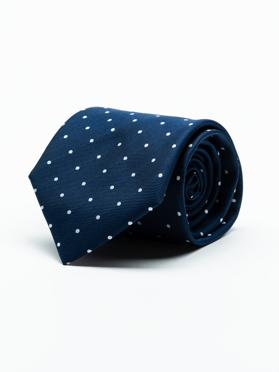 Cravata Eleganta & Business Barbati Bleumarin Imprimeu Puncte Albe Bman919 (1)