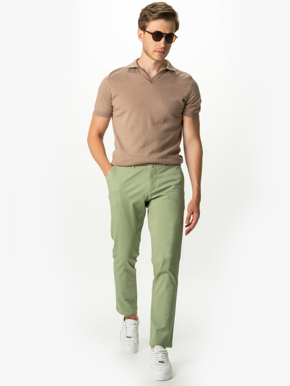 Pantaloni Casual Barbati Model Chinos Verde Lime Bumbac Natural Twill  BMan716 (6)
