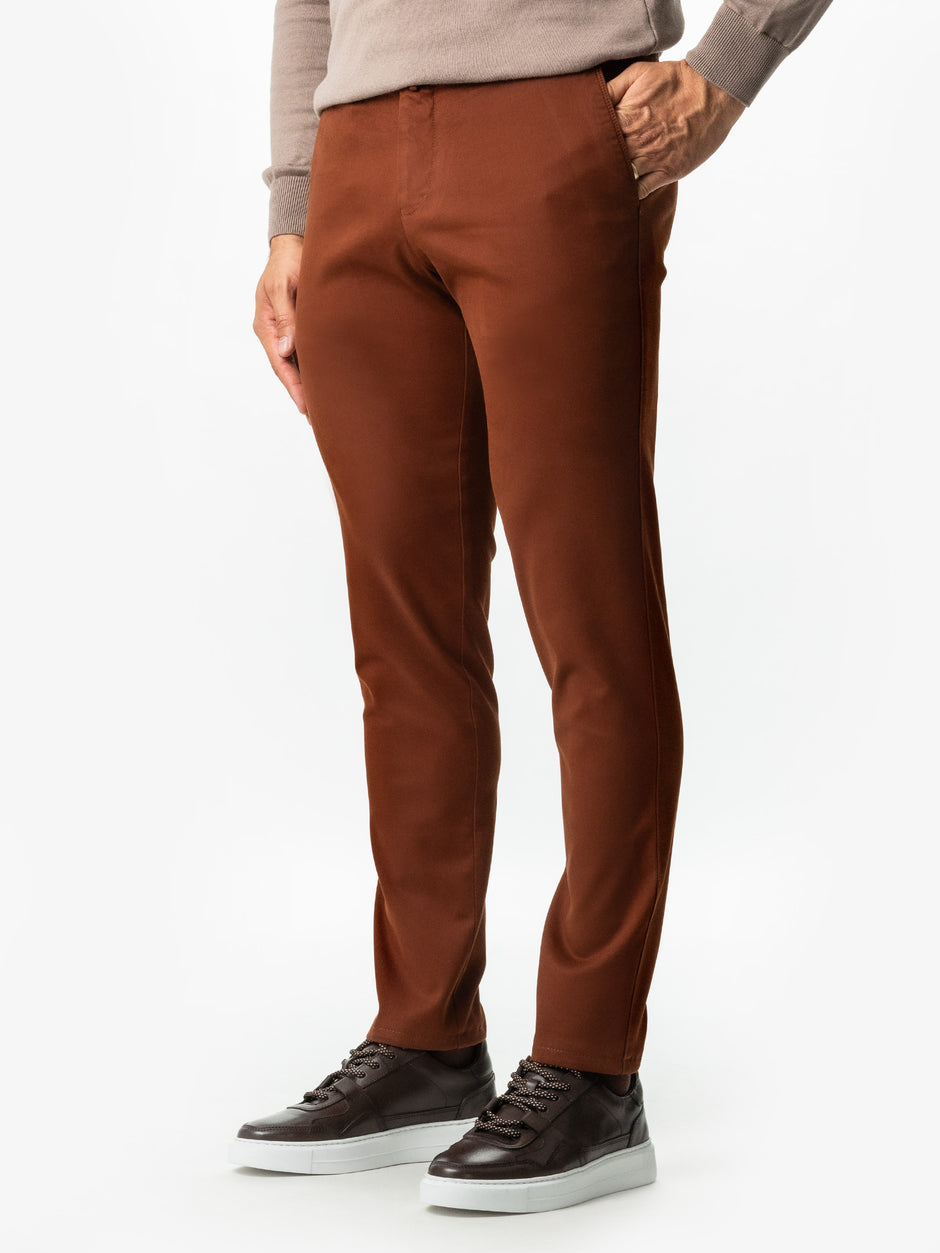 Pantaloni Casual Barbati Caramiziu Din Bumbac Natural Santanderia Design Chinos BMan521 (6)