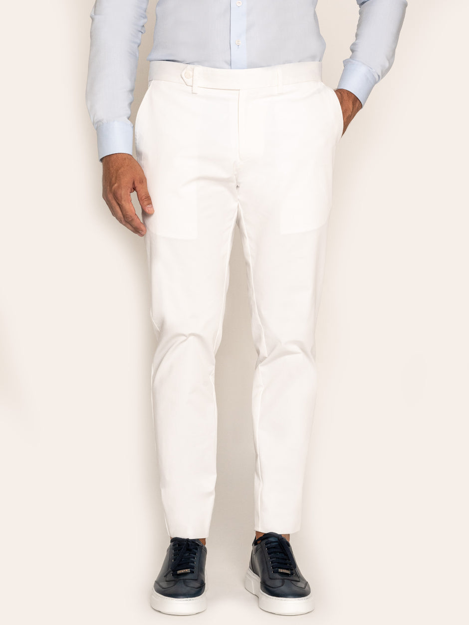 Pantaloni Barbati Albi 100% Bumbac Modern Casual BMan609 (4)