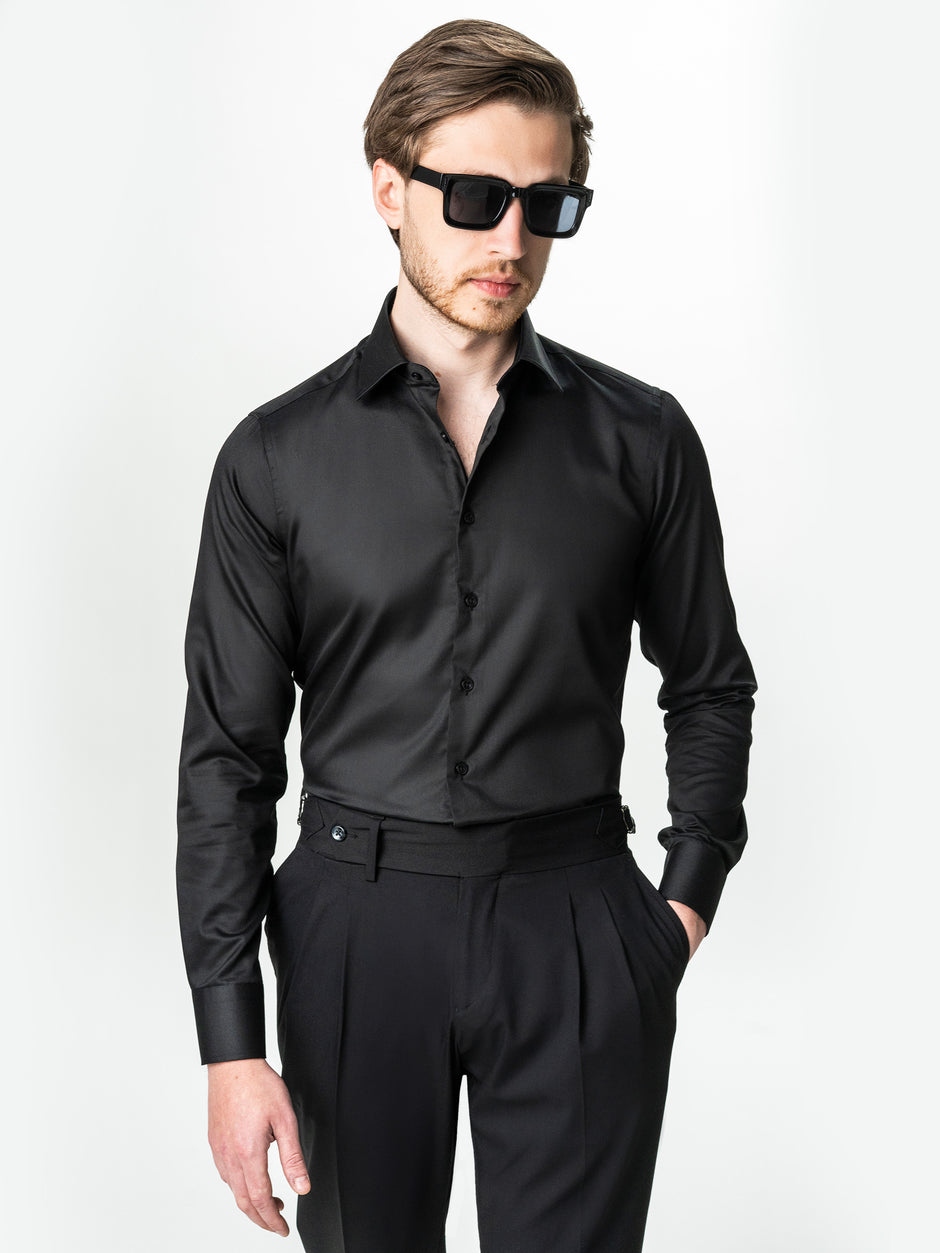 Camasa Barbati Eleganta Neagra 100% Bumbac Usor De Calcat All Season BMan0060 (1)