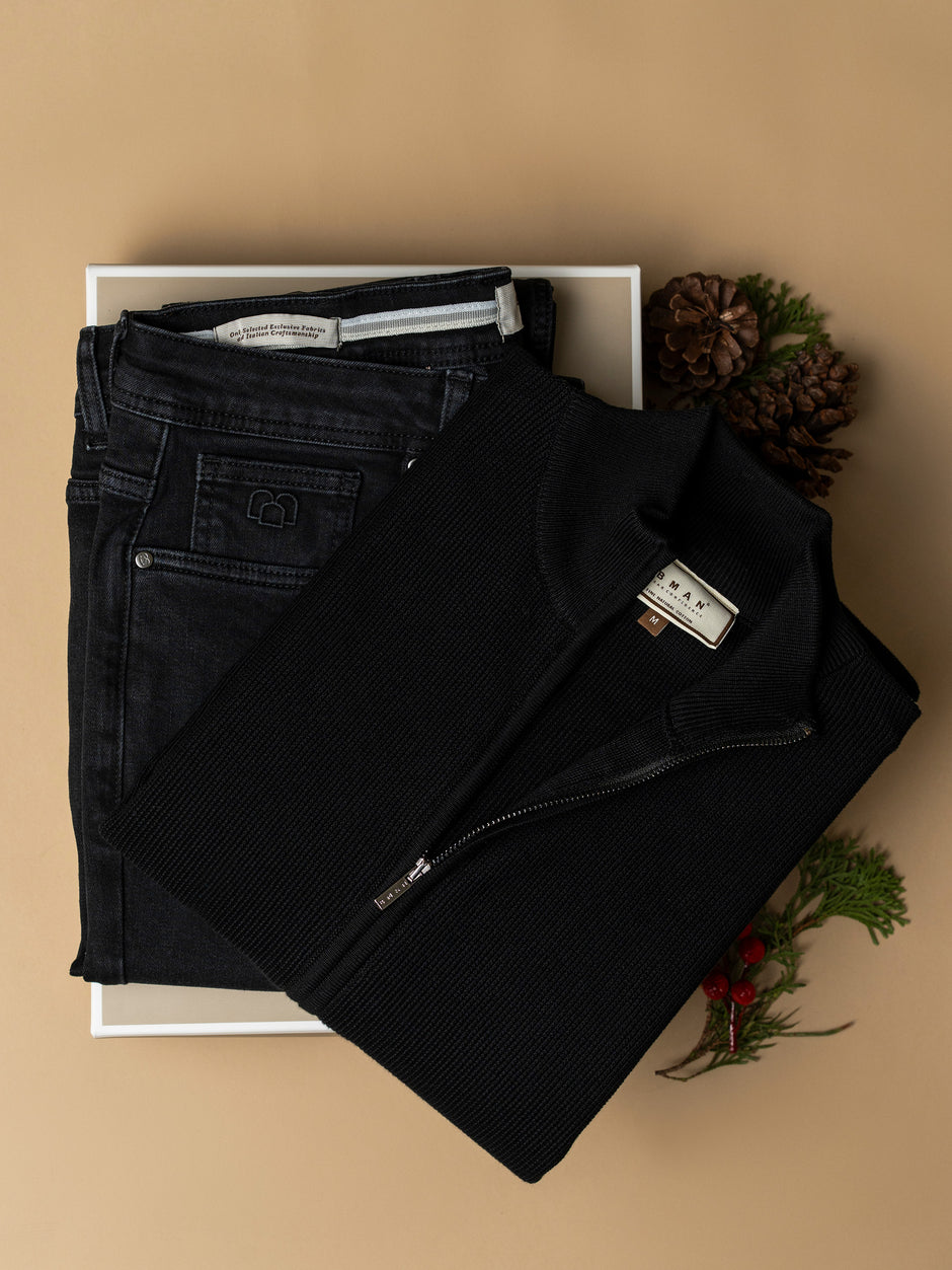 Pachet Cadou Barbati Pulover Cu Fermoar Si Blugi Bman0078 (2)