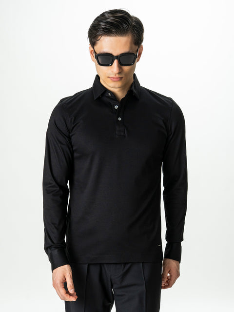 Camasa Neagra Din Bumbac Egiptean Barbati Cu Guler Polo BMan869
