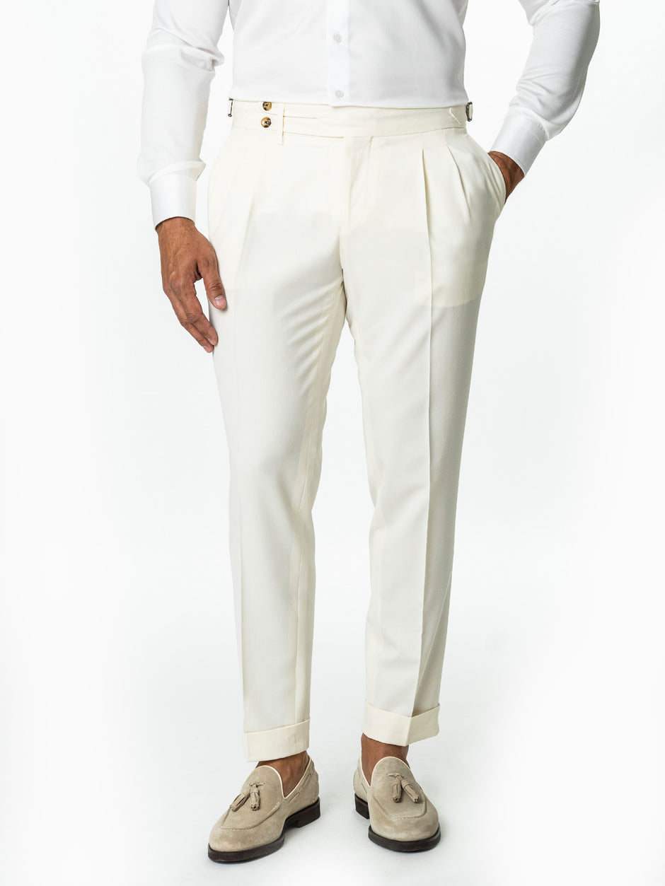 Pantaloni Cu Pense Barbati Crem Gurkha Din Stofa BMan702 (7)