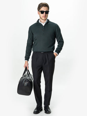 Pulover Cu Fermoar Barbati Gri Antracit Din Lana Merinos Soft Falco BMan0003