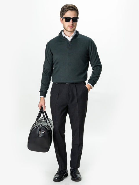 Pulover Cu Fermoar Barbati Gri Antracit Din Lana Merinos Soft Falco BMan0003