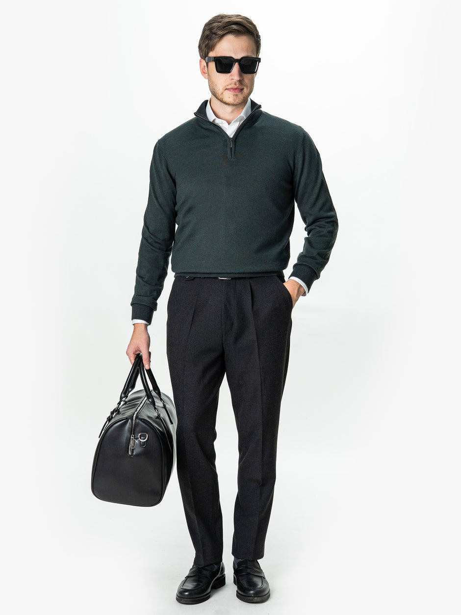 Pulover Cu Fermoar Barbati Gri Antracit Din Lana Merinos Soft Falco BMan0003 (1)