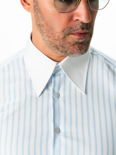 Camasa Alba Dungi Bleu Barbati Eleganta Bumbac Monti No Iron Guler Saint Tropez BMan0026 (6)