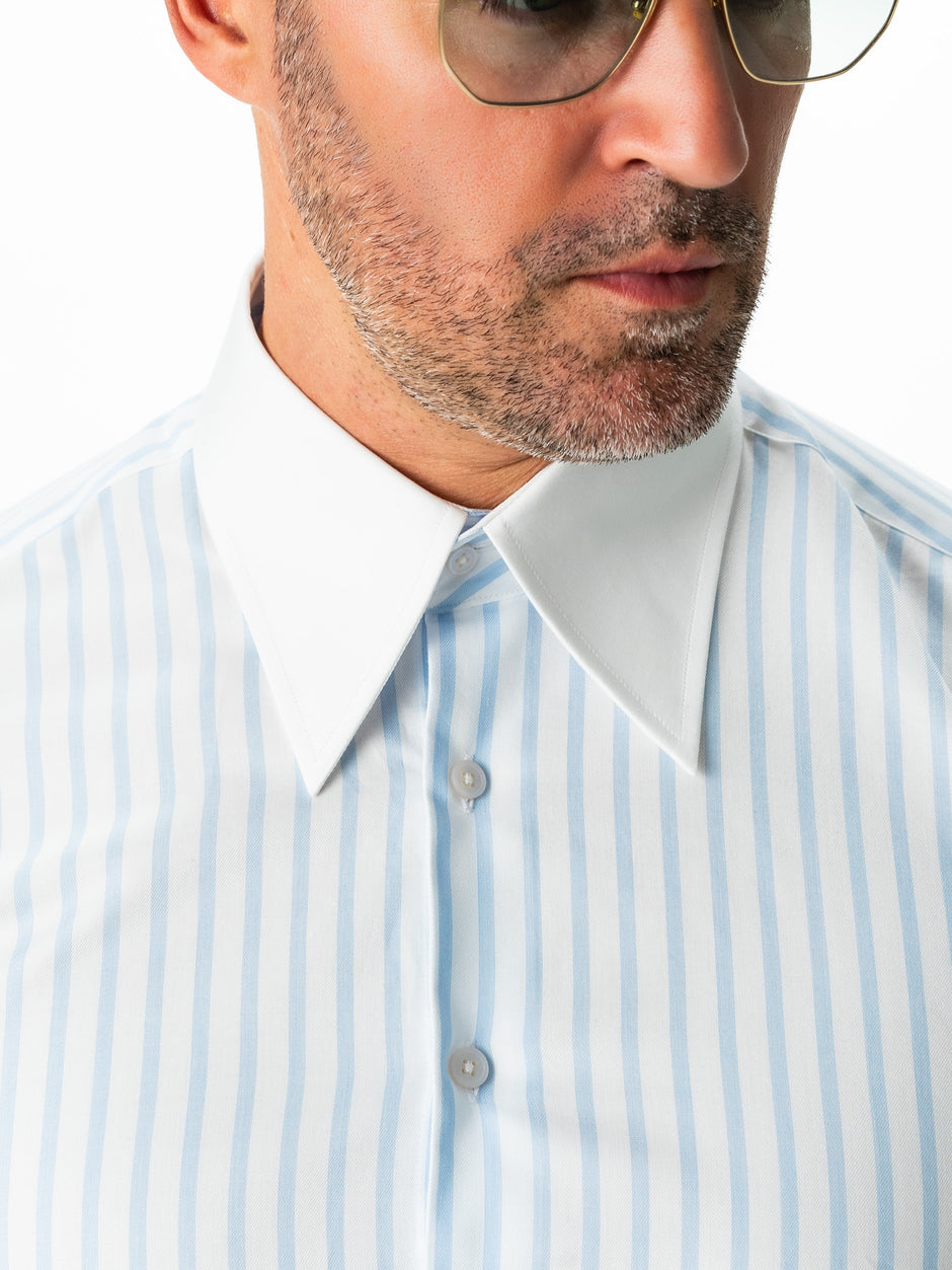 Camasa Alba Dungi Bleu Barbati Eleganta Bumbac Monti No Iron Guler Saint Tropez BMan0026 (4)