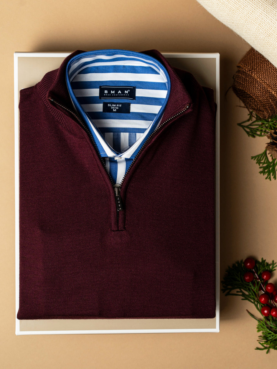 Pachet Cadou Barbati Pulover Cu Fermoar Si Camasa Bumbac Bman0010 (1)