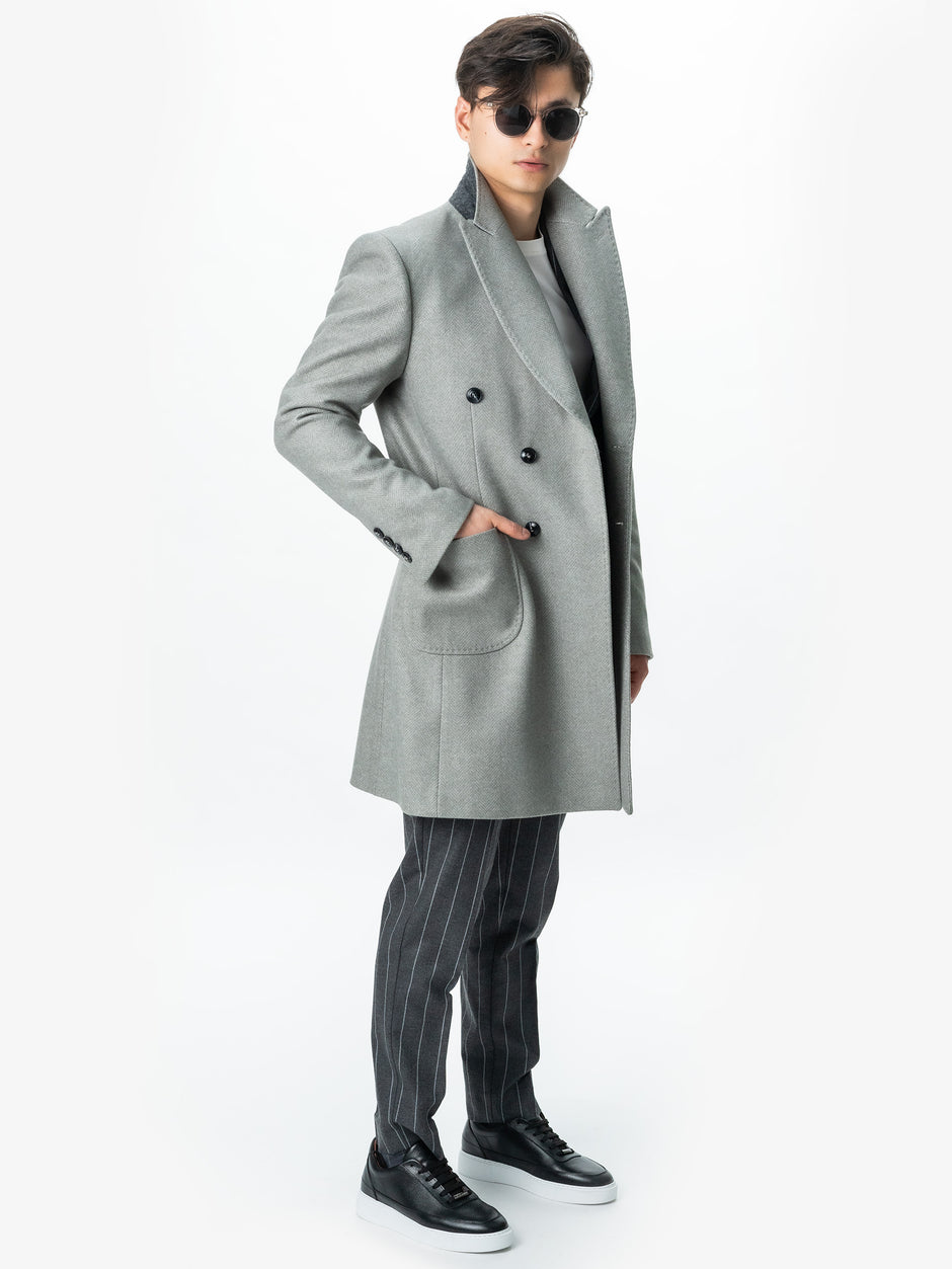 Palton Barbati Gri Din Lana Imprimeu Herringbone Bman118 (3)
