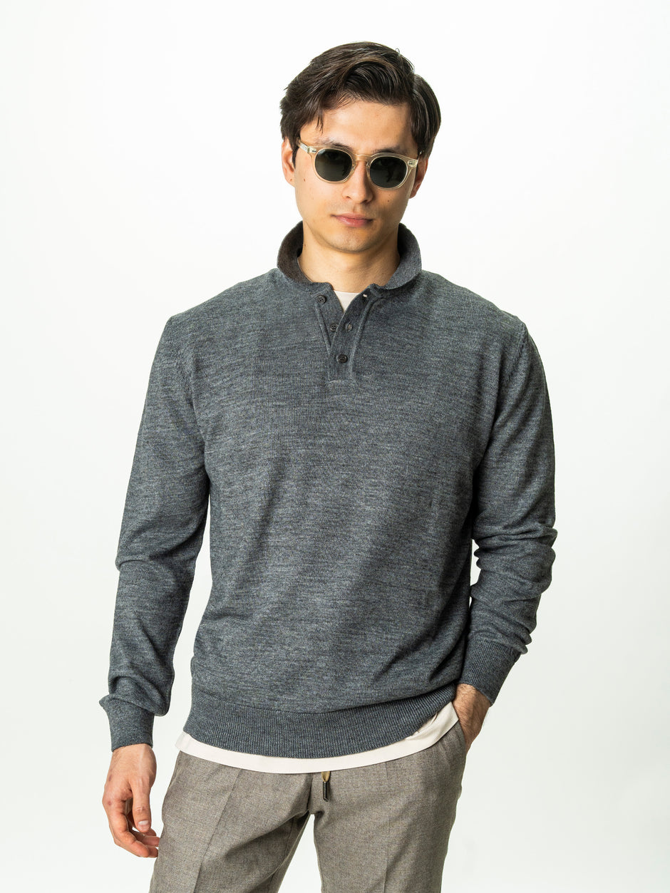 Pulover Barbati Gri Inchis Polo Din Lana Merinos BMan0051 (4)