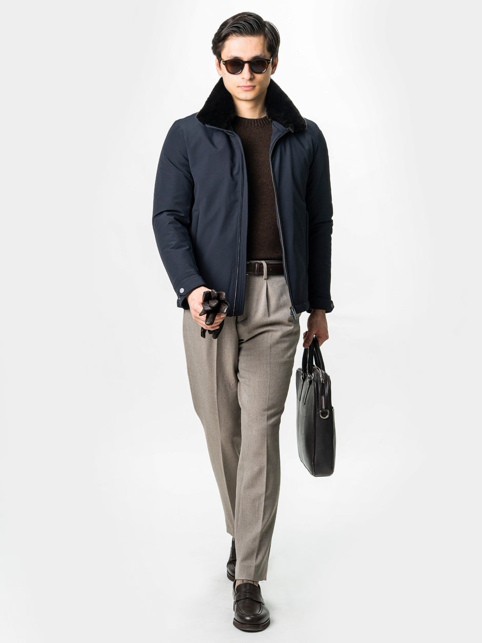 Geaca Barbati Toamna Iarna Bleumarin Guler Blana Naturala BMan0003 (2)