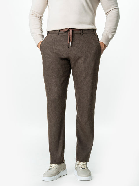 Pantaloni Barbati Cafenii Din Lana Cu Sistem Dublu De Inchidere BMan0015