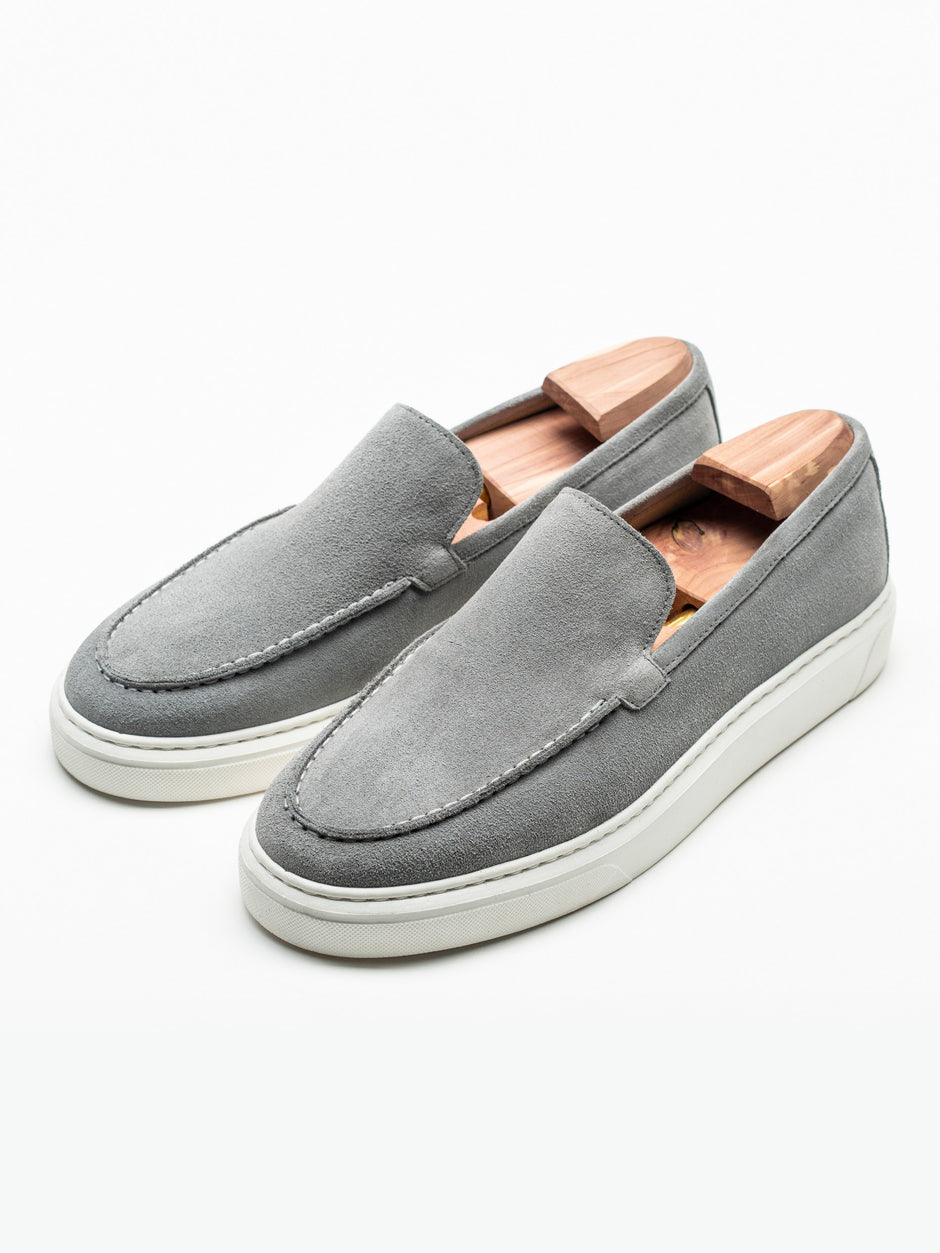 Mocasini Smart Casual Barbati Gri Din Piele Intoarsa BMan223 (1)