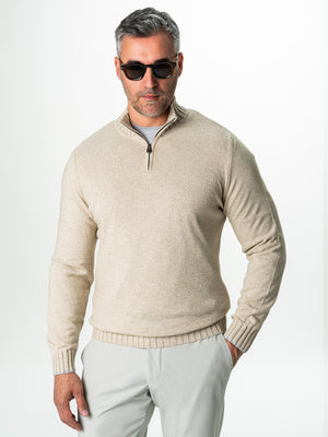 Pulover Crem Barbati 100% Lana Lambswool Cu Fermoar BMan0027