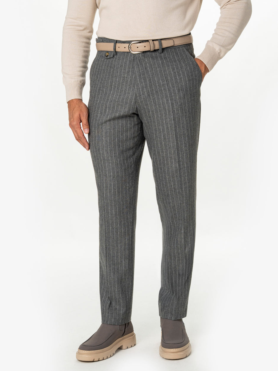 Pantaloni Eleganti Barbati Gri Inchis cu Dungi din Lana BMan0111 (4)