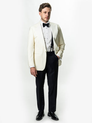 Costum de Mire Smoking Alb Ivory Lana VBC Super110's BMan341