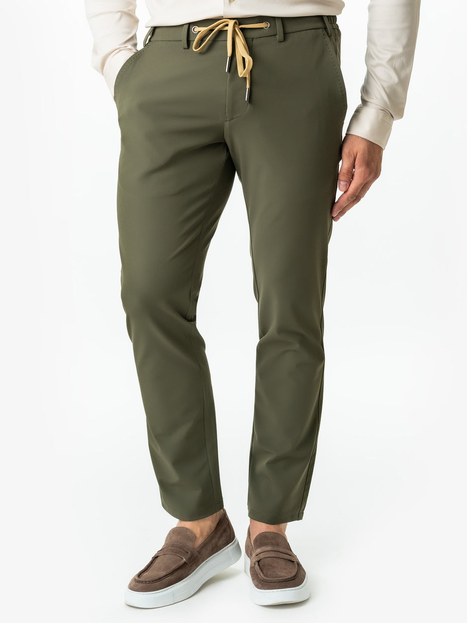 Pantaloni Flexo Cu Snur Barbati Verde Kaki Spandex Milano BMan708 (1)