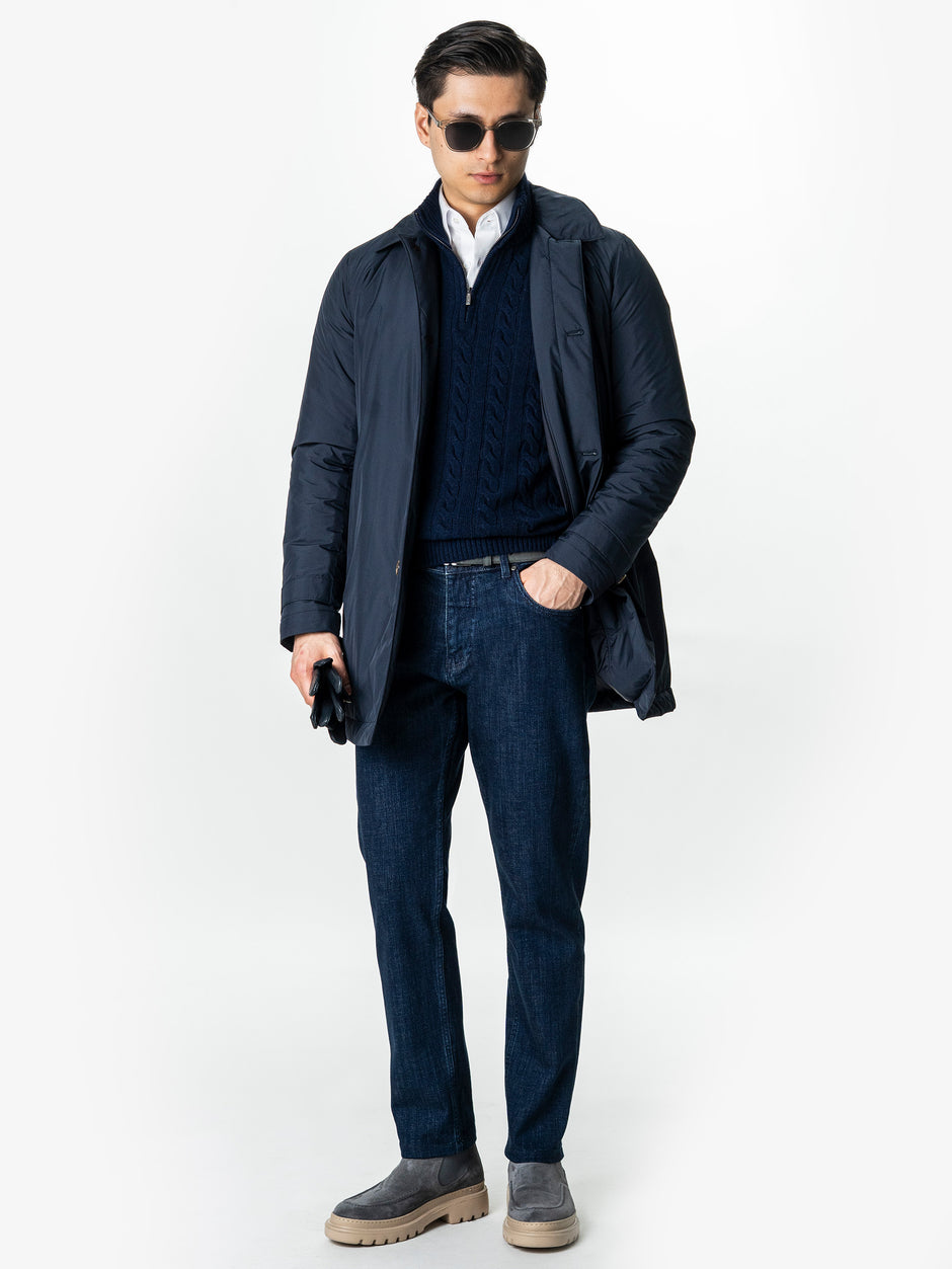 Pulover Barbati Torsade Bleumarin Cu Fermoar 100% Lana Lambswool BMan0034 (2)