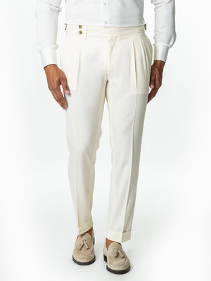 Pantaloni Cu Pense Barbati Crem Gurkha Din Stofa BMan702