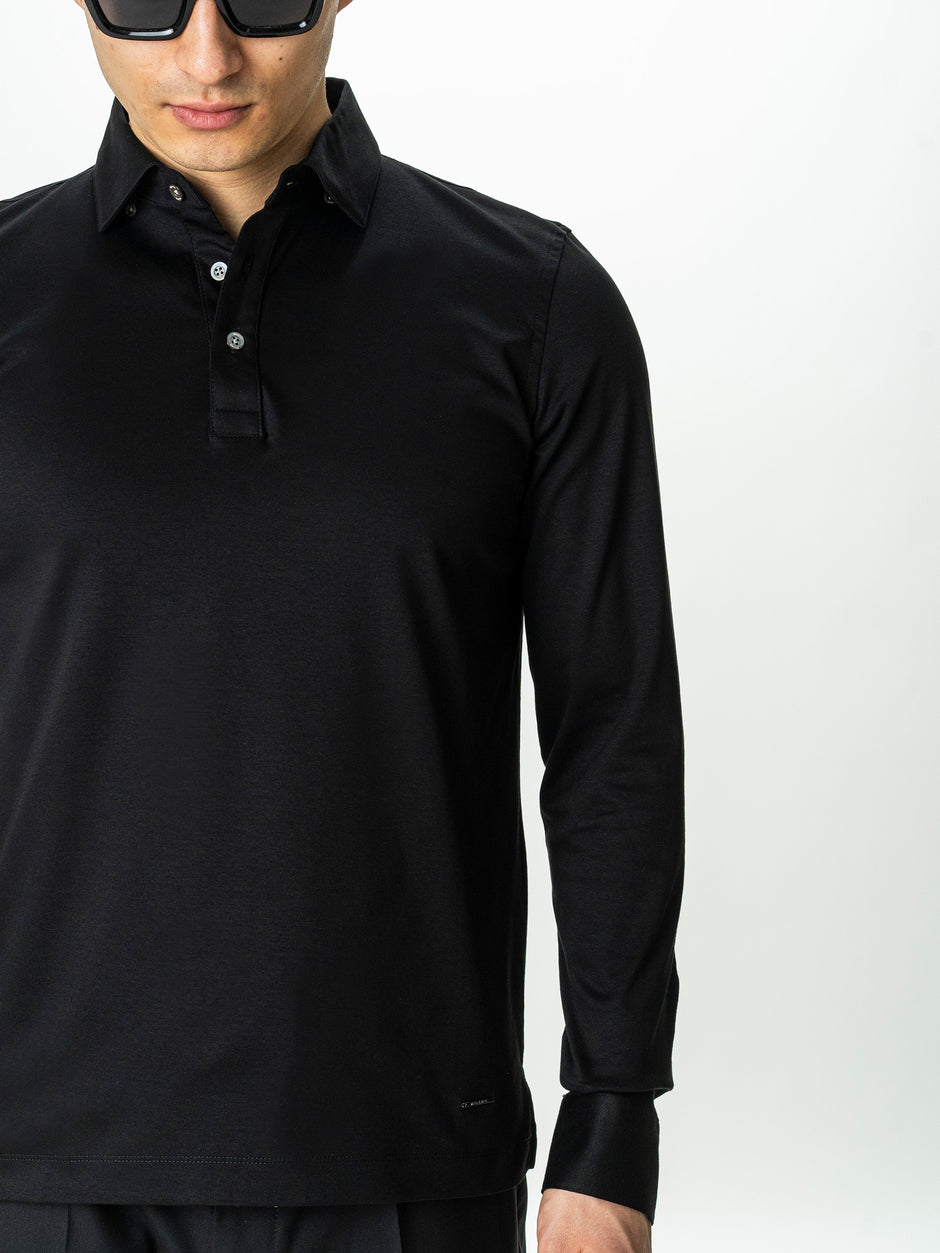 Camasa Neagra Din Bumbac Egiptean Barbati Cu Guler Polo BMan869 (5)