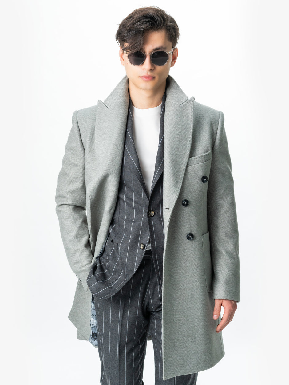 Palton Barbati Gri Din Lana Imprimeu Herringbone Bman118 (1)