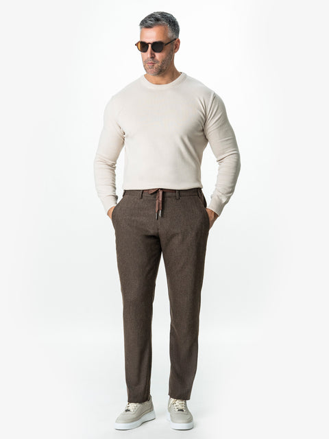 Pantaloni Barbati Cafenii Din Lana Cu Sistem Dublu De Inchidere BMan0015
