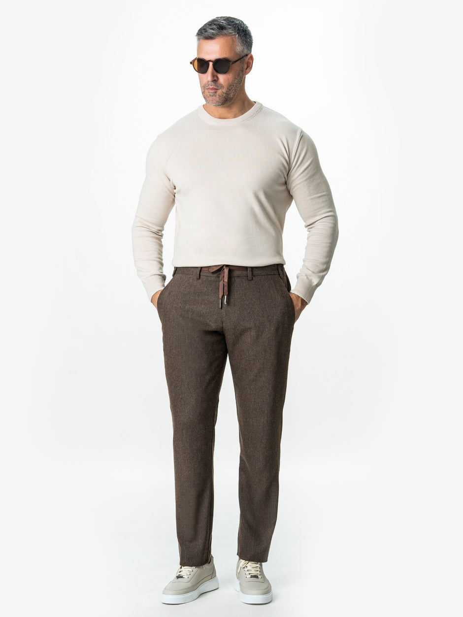Pantaloni Barbati Cafenii Din Lana Cu Sistem Dublu De Inchidere BMan0015 (4)