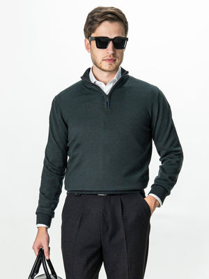 Pulover Cu Fermoar Barbati Gri Antacit Din Lana Merinos Soft Falco BMan0003