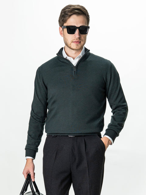 Pulover Cu Fermoar Barbati Gri Antracit Din Lana Merinos Soft Falco BMan0003