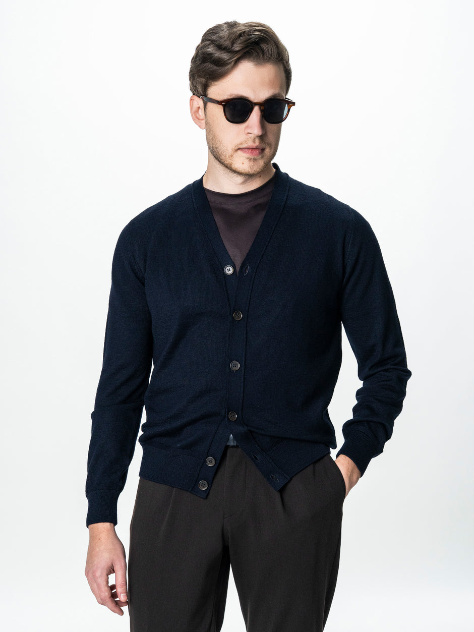 Pulover Bleumarin Barbati Cu Nasturi Tip Cardigan BMan0038 (4)