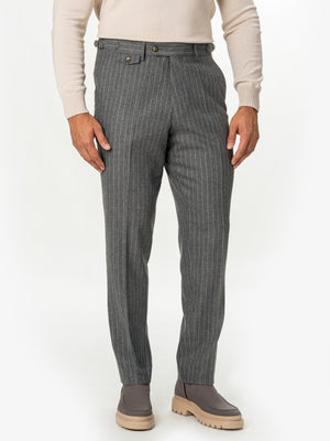 Pantaloni Eleganti Barbati Gri Inchis cu Dungi din Lana BMan0111