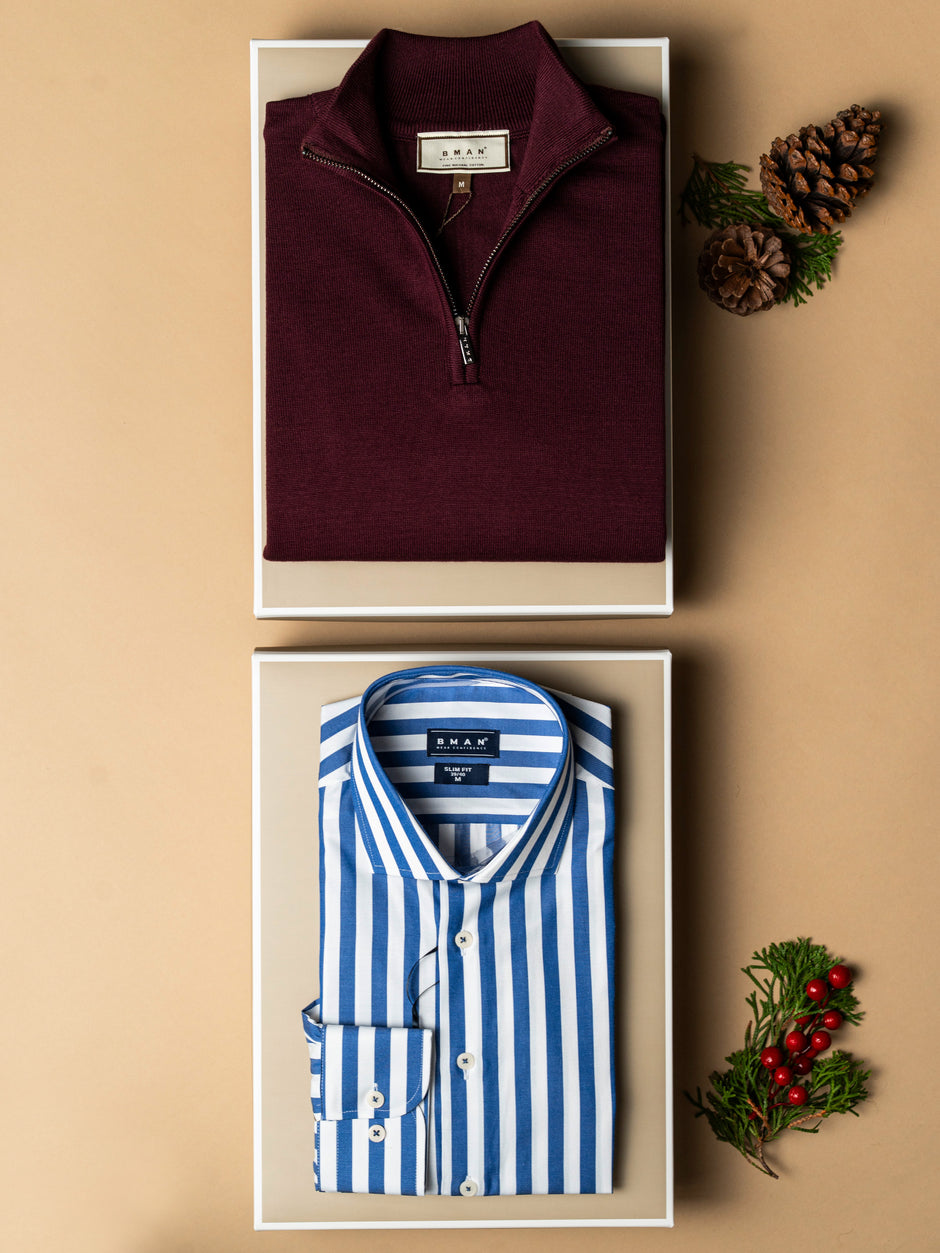 Pachet Cadou Barbati Pulover Cu Fermoar Si Camasa Bumbac Bman0010 (2)