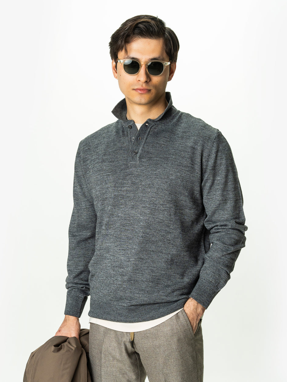 Pulover Barbati Gri Inchis Polo Din Lana Merinos BMan0051 (1)