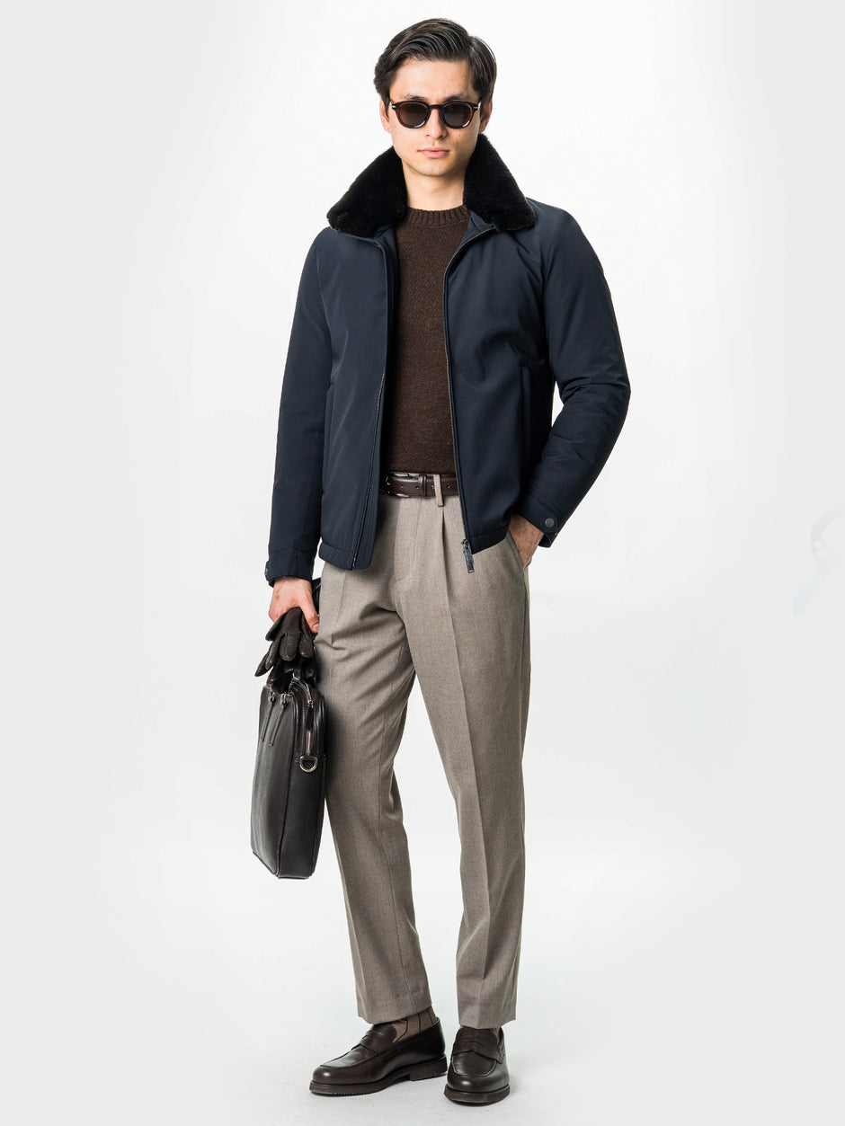 Geaca Barbati Toamna Iarna Bleumarin Guler Blana Naturala BMan0003 (5)