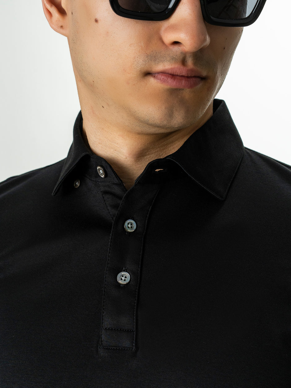 Camasa Neagra Din Bumbac Egiptean Barbati Cu Guler Polo BMan869 (3)