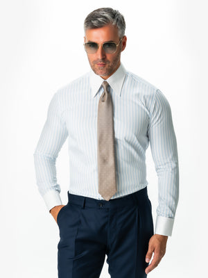 Camasa Alba Dungi Bleu Barbati Eleganta Bumbac Monti No Iron Guler Saint Tropez BMan0026