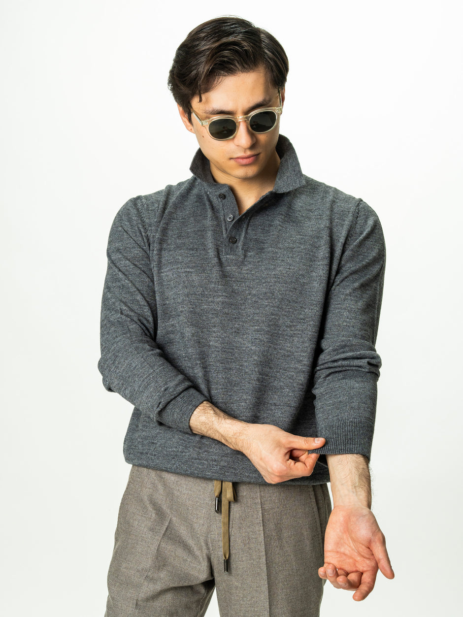 Pulover Barbati Gri Inchis Polo Din Lana Merinos BMan0051 (5)