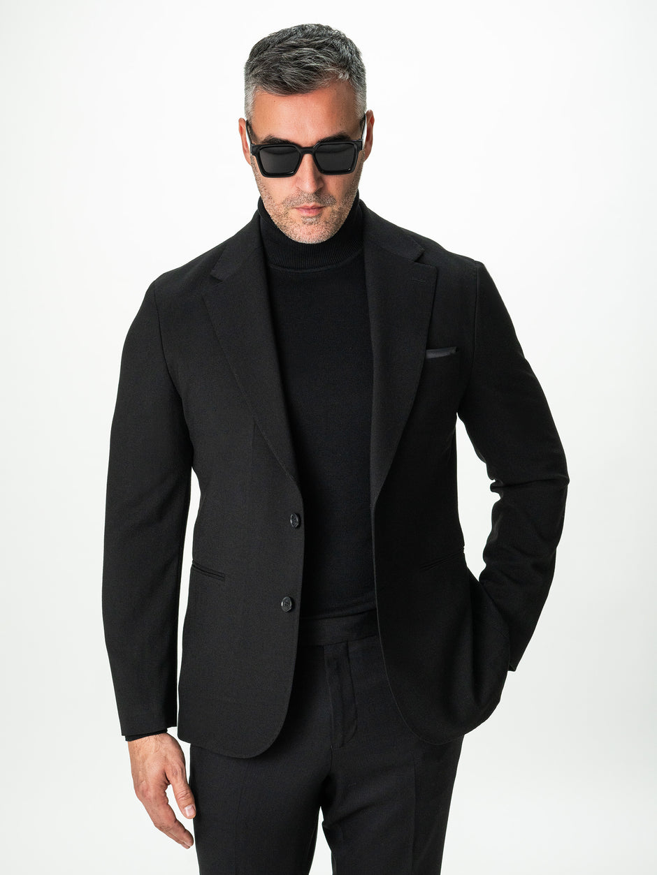 Costum Negru Barbati Oxford 100% Lana Vitale Barberis Super 110's BMan0054 (4)
