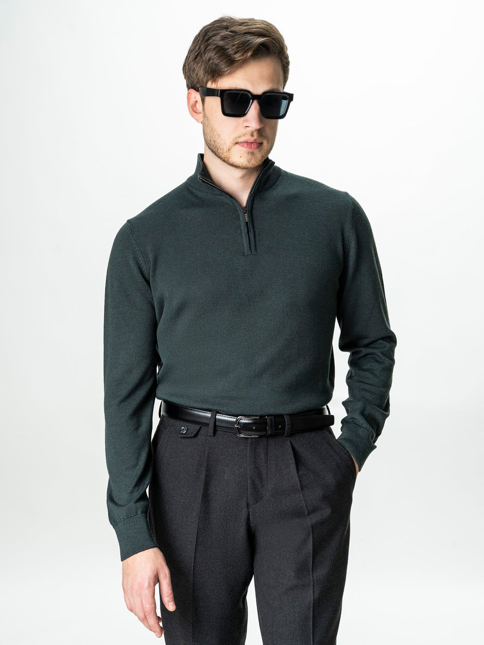 Pulover Cu Fermoar Barbati Gri Antracit Din Lana Merinos Soft Falco BMan0003 (6)