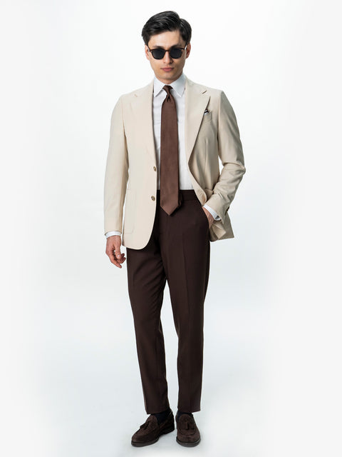 Pantaloni Barbati Cafenii Cu Talie Inalta Din Lana BMan0002