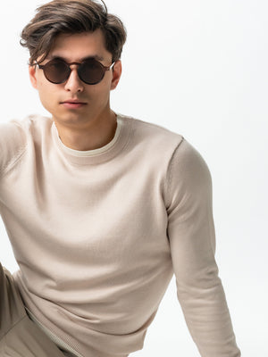 Pulover Barbati Modern Casual Crem Cu Extensie Alba Bumbac Premium Levent Cottone Toamna&Iarna  BMan0011