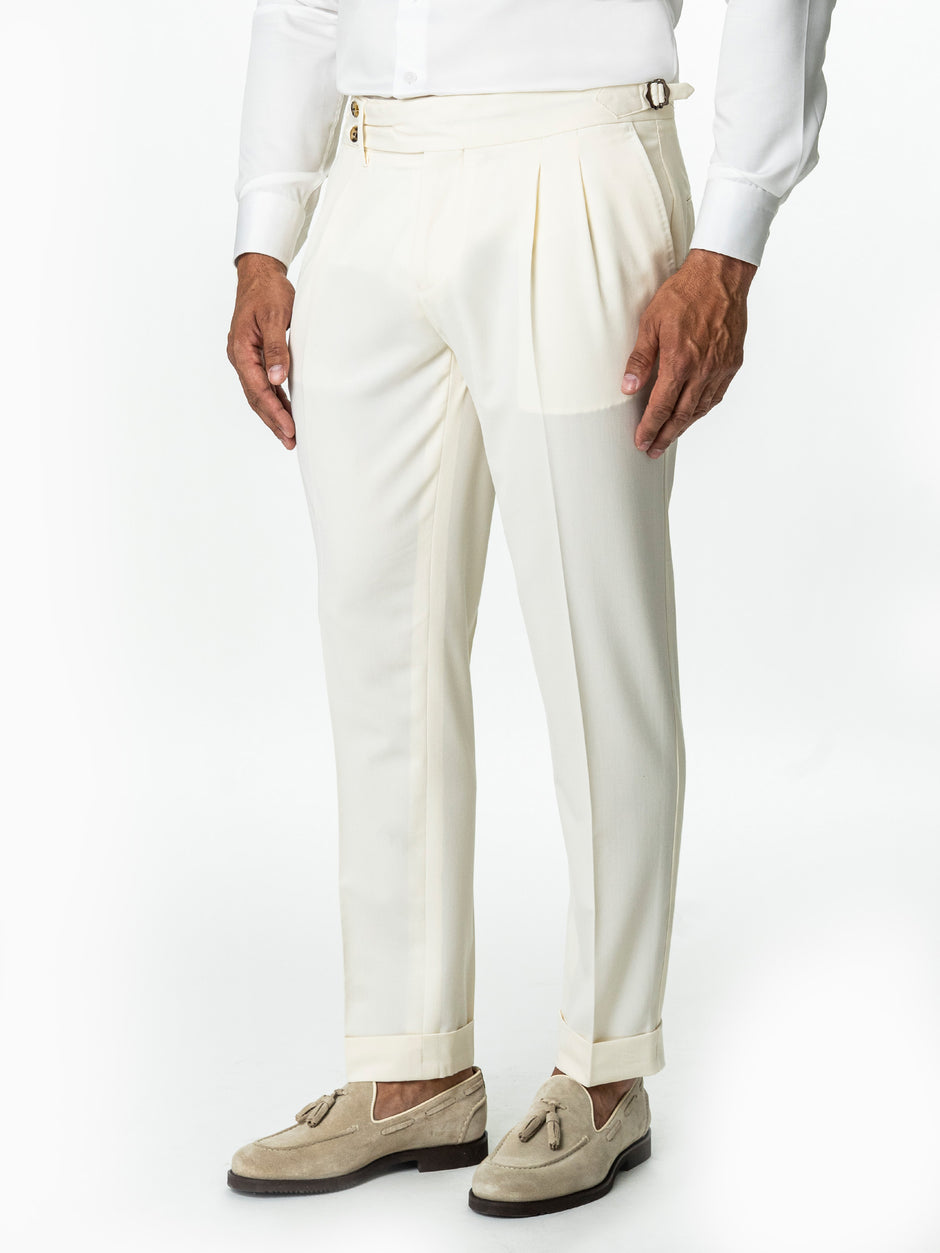 Pantaloni Cu Pense Barbati Crem Gurkha Din Stofa BMan702 (4)