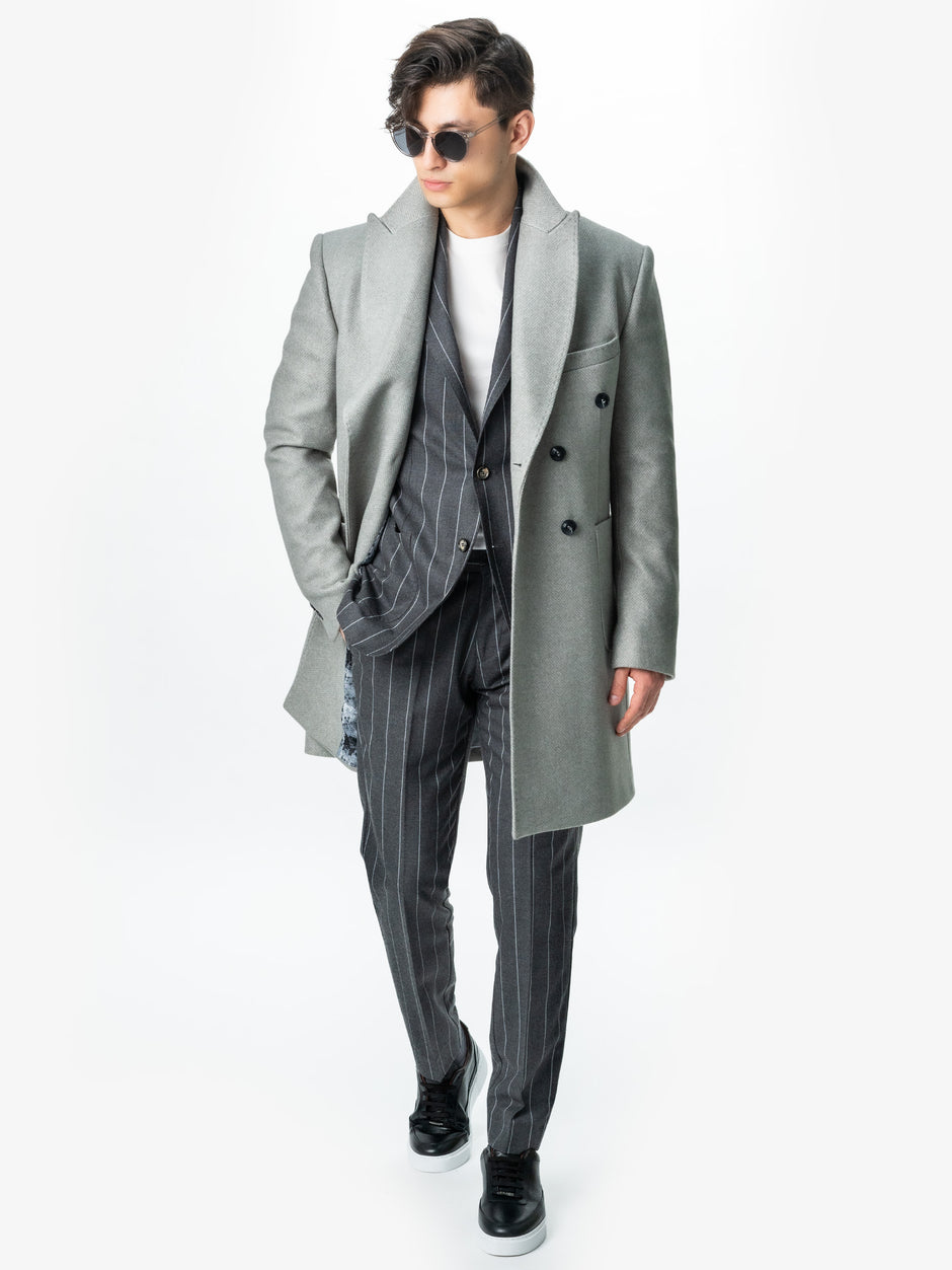 Palton Barbati Gri Din Lana Imprimeu Herringbone Bman118 (7)