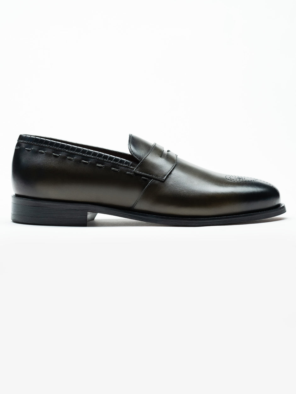 Mocasini Verde Kaki Barbati Din Piele Naturala Penny Loafers Bman186 (1)