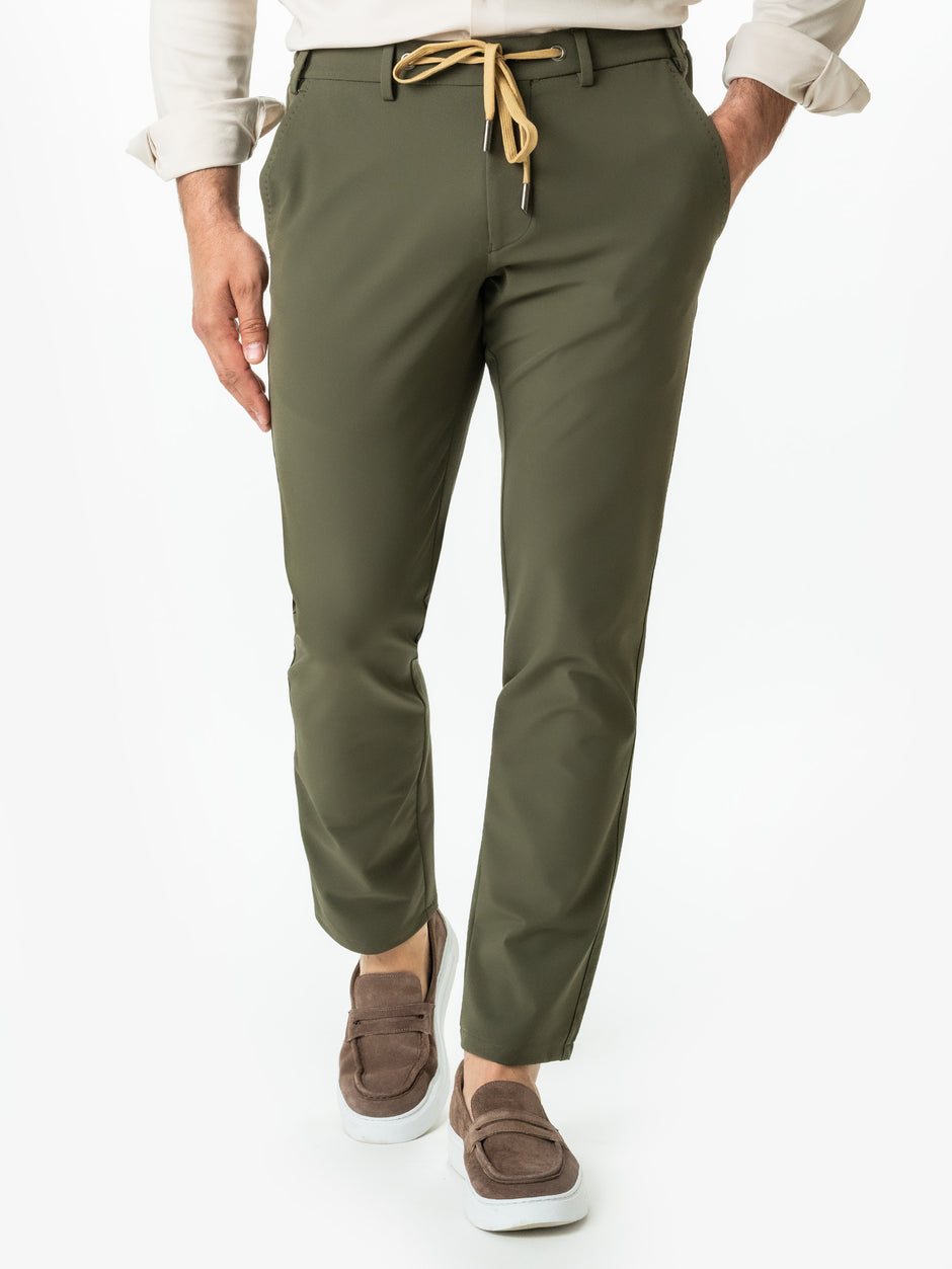 Pantaloni Flexo Cu Snur Barbati Verde Kaki Spandex Milano BMan708 (3)